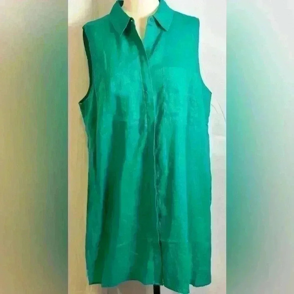 NWT Chico’s 100% Linen Side-Slit Tunic in Congo Green (Size XL/3) - Picture 3 of 16